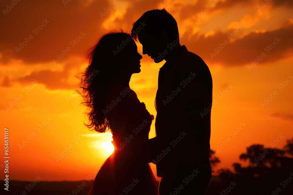 Eternal Love: Couple's Silhouette at Fiery Dusk
