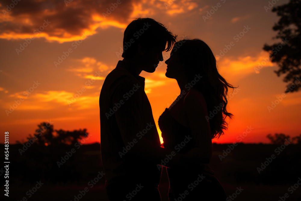 Burning Hearts: Lovers Silhouetted in Sunset Glow