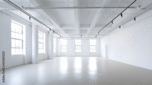 Empty white big hall space, modern interior, mockup