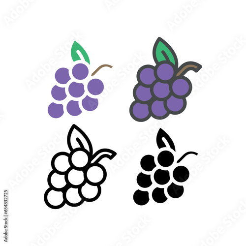 Bunch of grapes with leaf. Nature wine, Grapevine Food fruit Outlined silhouette. organic fresh grape for vegan, vegetarian, icon.Vector illustration. Design