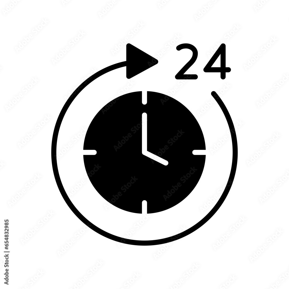 Time 24 hours icon. Twenty hour full open service operation. Free dial all day. online support. clock, Deadline symbol. Passage of time. Solid Vector illustration. Design Time 24 hours icon. Twenty hour full open service operation. Free dial all day. online support. clock, Deadline symbol. Passage of time. Solid Vector illustration. Design