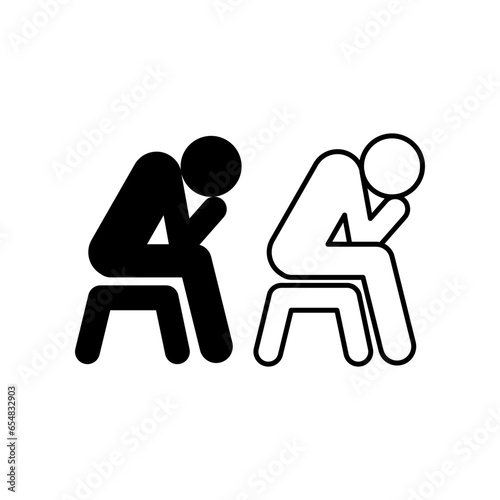 Depression icon symbol, line, solid. gentleman feeling unhappy, sad, upset and lonely sit on chair. Man still Tired and hopeless expression. Vector illustration. Design