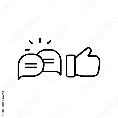 likes with comment icon line symbol. Finger thumb gesture and bubble message for chatting and give positive feedback. Social media equipment. Vector illustration. Design