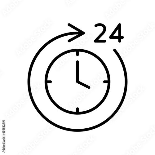 Time 24 hours icon. Twenty hour full open service operation. Free dial all day. online support. clock, Deadline symbol. Passage of time. Line Vector illustration. Design