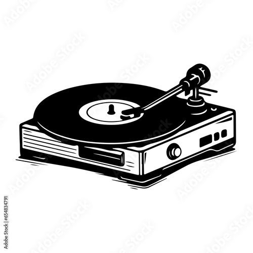 record player, Vintage turntable. Record player vinyl record. Music, song symbol. Hand-drawn sketch vector illustration.