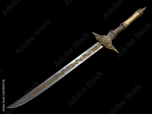Retro Greek Sword of Brass and Gold. Ancient Antique Metal Weapon as a Symbol of Armoring