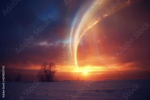 Sundog Phenomenon in Meteorology. Captivating Rainbow Colours with Flames and Light in Night Sky