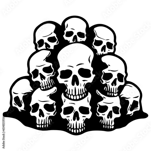 pile of skulls, A pile of skulls human skulls with many shaped ,hand drawing vectors art lines, 