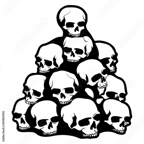 pile of skulls, A pile of skulls human skulls with many shaped ,hand drawing vectors art lines, 