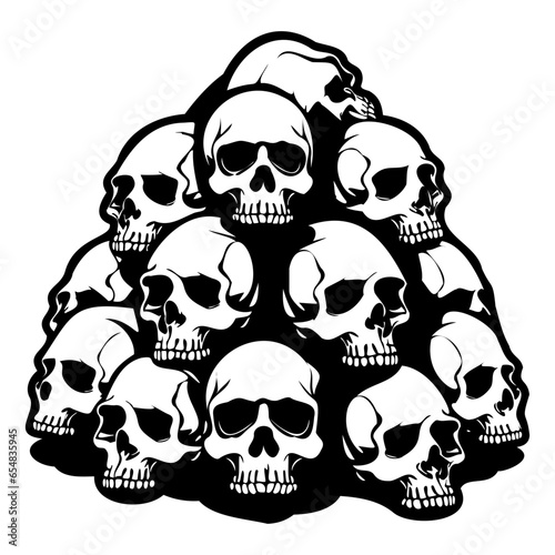 pile of skulls, A pile of skulls human skulls with many shaped ,hand drawing vectors art lines, 