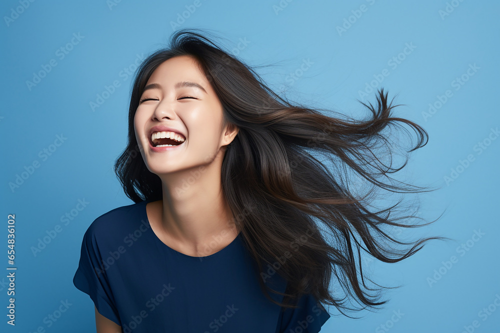 portrait of beautiful asian woman on different color background	 - obrazy, fototapety, plakaty 