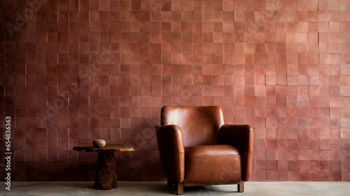 Interior design with zellige tiles and vintage leather chair