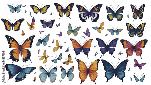 Watercolor colorful butterflies, isolated butterfly on PNG background. vibrant colours butterfly spring illustration.