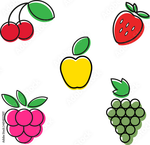 Set of minimal fruits icon for graphic and web design collection. Modern outline on white background