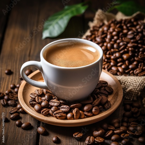 coffee cup on a wooden surface with flowers in the latte