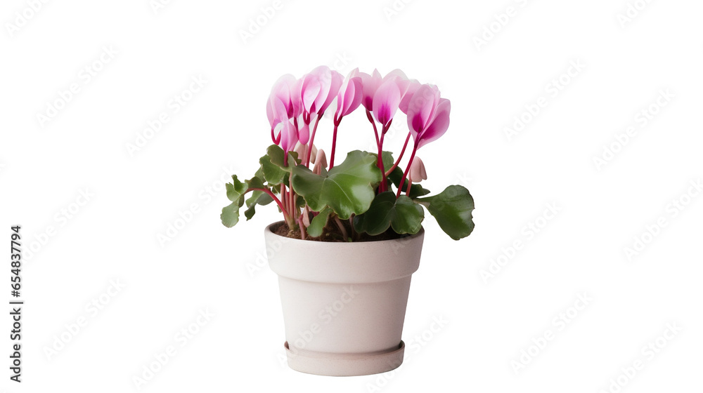 Cyclamen, Plante en pot avec des fleurs, avec transparence sans background Cyclamen, Plante en pot avec des fleurs, avec transparence sans background
