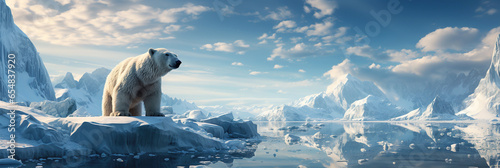 polar white bear on an iceberg with snow and ice near water in winter in the Arctic photo