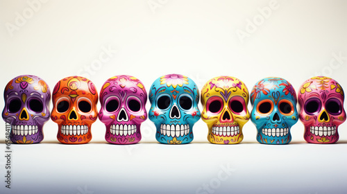 Day of the dead celebration, painted skulls isolated on white background, AI generated