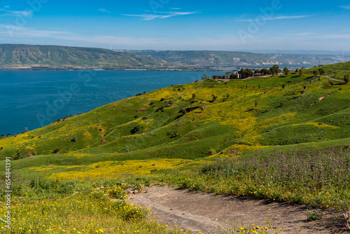 Canvastavla View across the Sea of Galilee of the Golan Heights and the lake in Israel