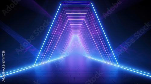Colorful laser show in a virtual tunnel with neon lights