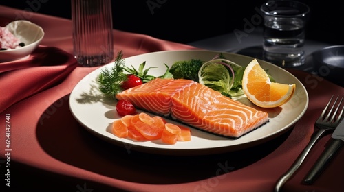 Salmon dish on elegant table with sophisticated decor