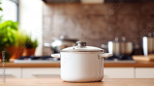 Focused on cooking pot on e...