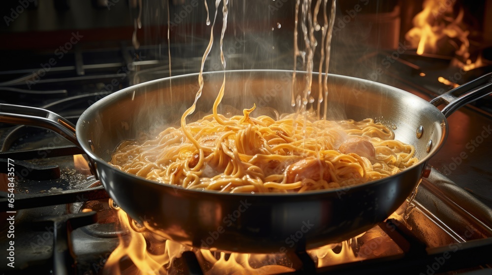 Cooking linguine pasta in a large pot of boiling water Cooking linguine pasta in a large pot of boiling water