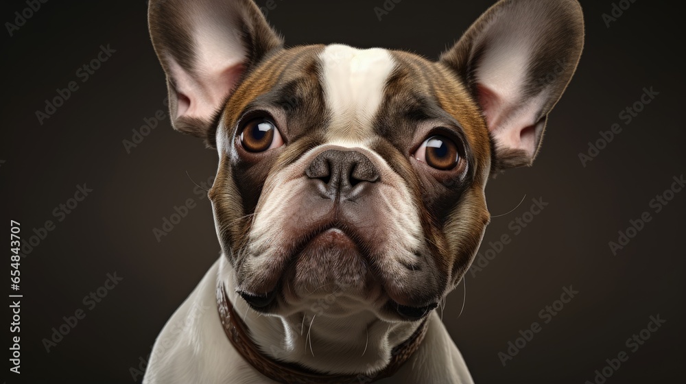 Studio shot of a brown and white French bulldog