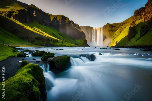 Skogafoss waterfall in Iceland.AI generated