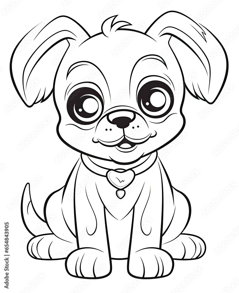 Naklejka premium Black and white illustration for coloring animals, dog.