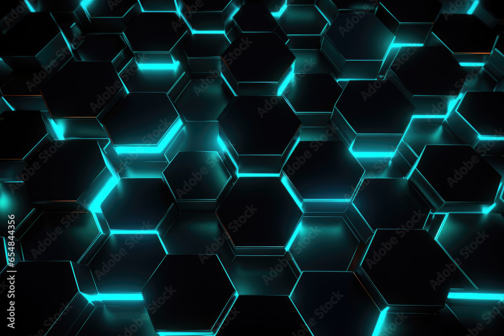 Abstract background with neon glowing hexagons Abstract background with neon glowing hexagons