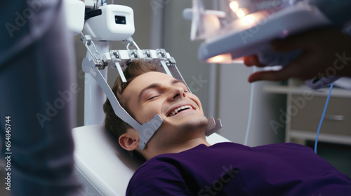 A patient receiving orthodontic treatment with braces