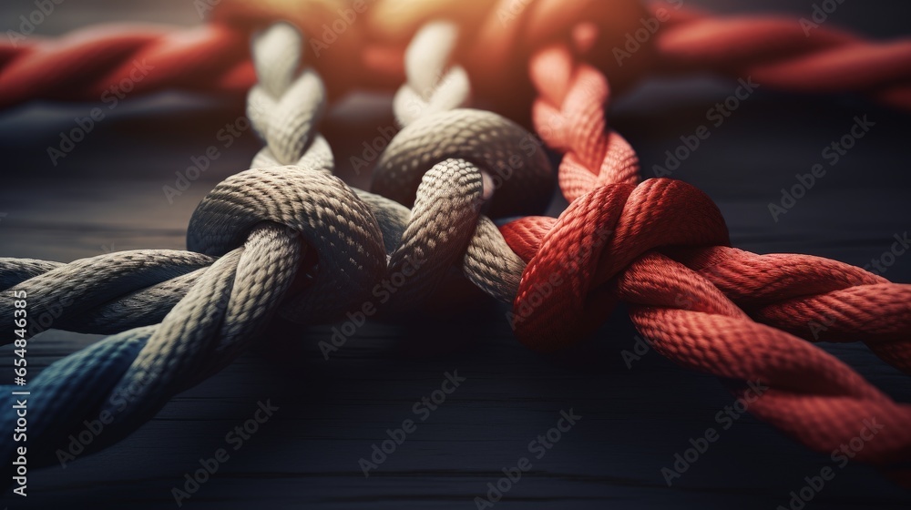Team unity and teamwork as a metaphor for diverse ropes joining ...