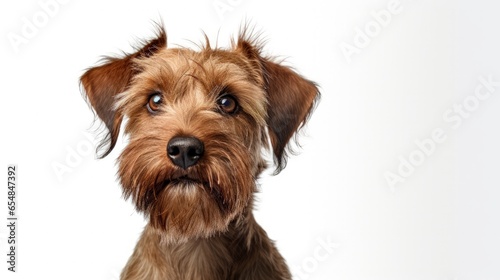 Closeup of adorable purebred Kurzhaar Drathaar dog isolated on white Symbolizing animals pets vet and friendship Space for advertising or design