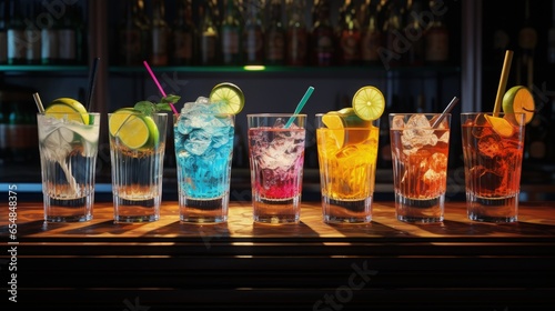 Five drinks on the counter
