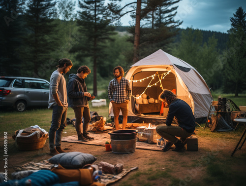 A Photo of Friends Setting Up a Campsite for a Backyard Campout