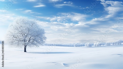 Winter landscape with simple snowy background on sunny day © boxstock production