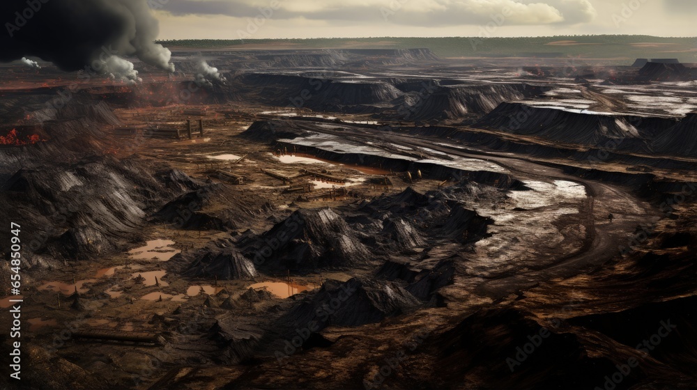 Aerial view of an open pit coal mine
