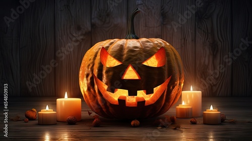 Isolated Halloween jack o lantern with candles on white background
