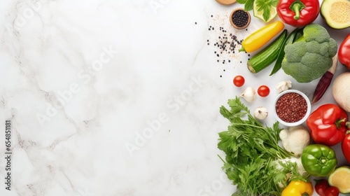 Vegan diet concept with healthy food on marble countertop