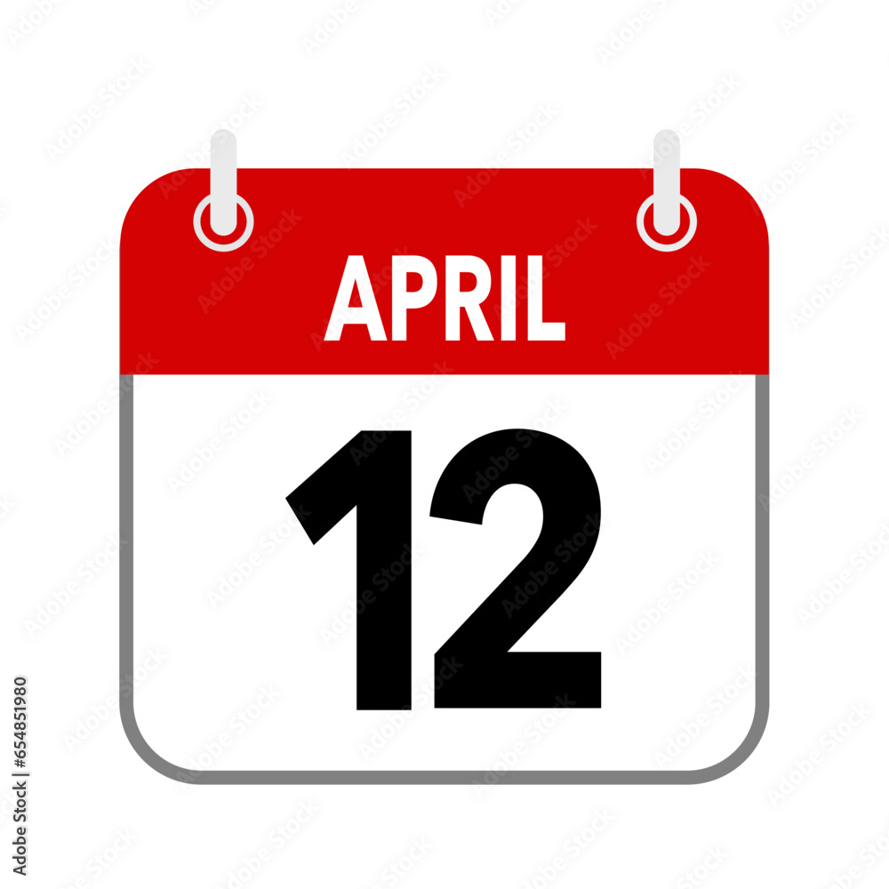 12 April, calendar date icon on white background. 12 April, calendar date icon on white background.