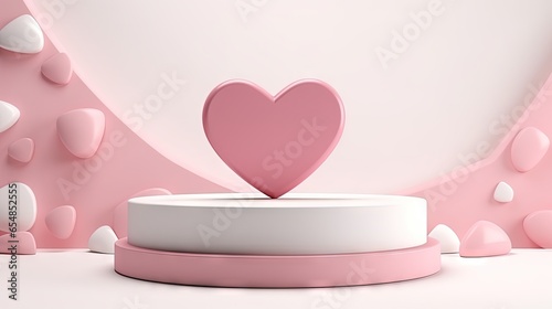 Valentine s Day display with heart shaped 3D podiums featuring pink and white colors