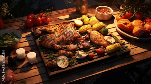 Bird s eye view of grilled ...