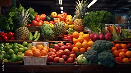 Wide selection of fresh produce at market counter