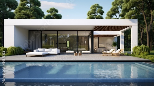 Modern white house with poo...