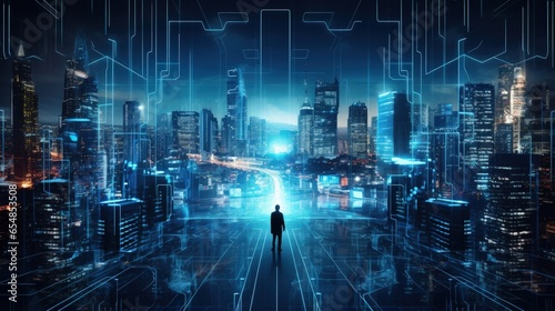 Futuristic metaverse city w...