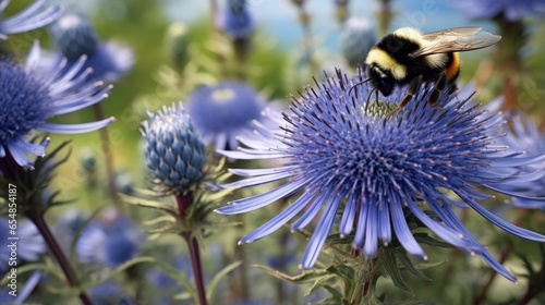 Bombus lucorum bumble bee and other pollinators are attracted to the Sea Holly plant due to its hardiness and nectar rich flowers