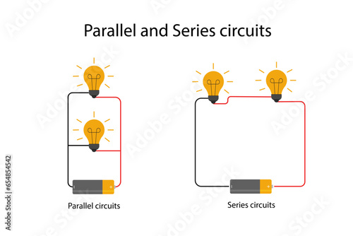 Parallel and Series circuits,Basic electric circuit with battery light bulb electric circuit diagram.