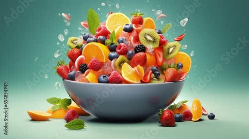 Healthy summer fruit salad with a mix of oranges strawberries blueberries kiwi and fresh mint