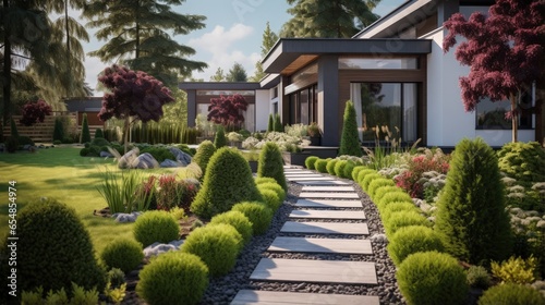 Colorful shrubs and green l...